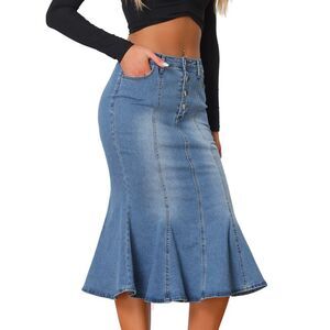 Fishtail Denim Skirt Slim Fit Midi Skirts Sky Blue